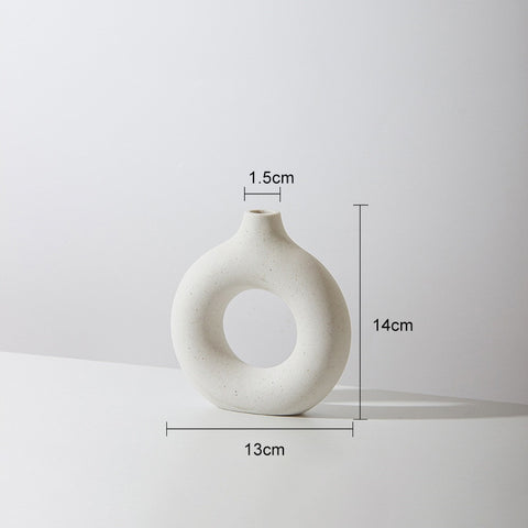 Beige Ceramic Hollow Donut Vase